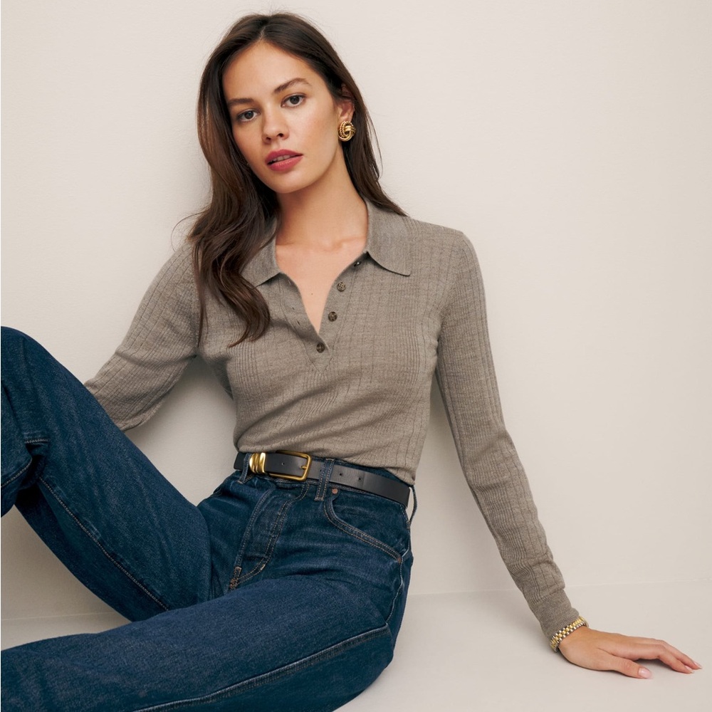 Reformation Hermia Merino Wool Polo Cropped Sweater